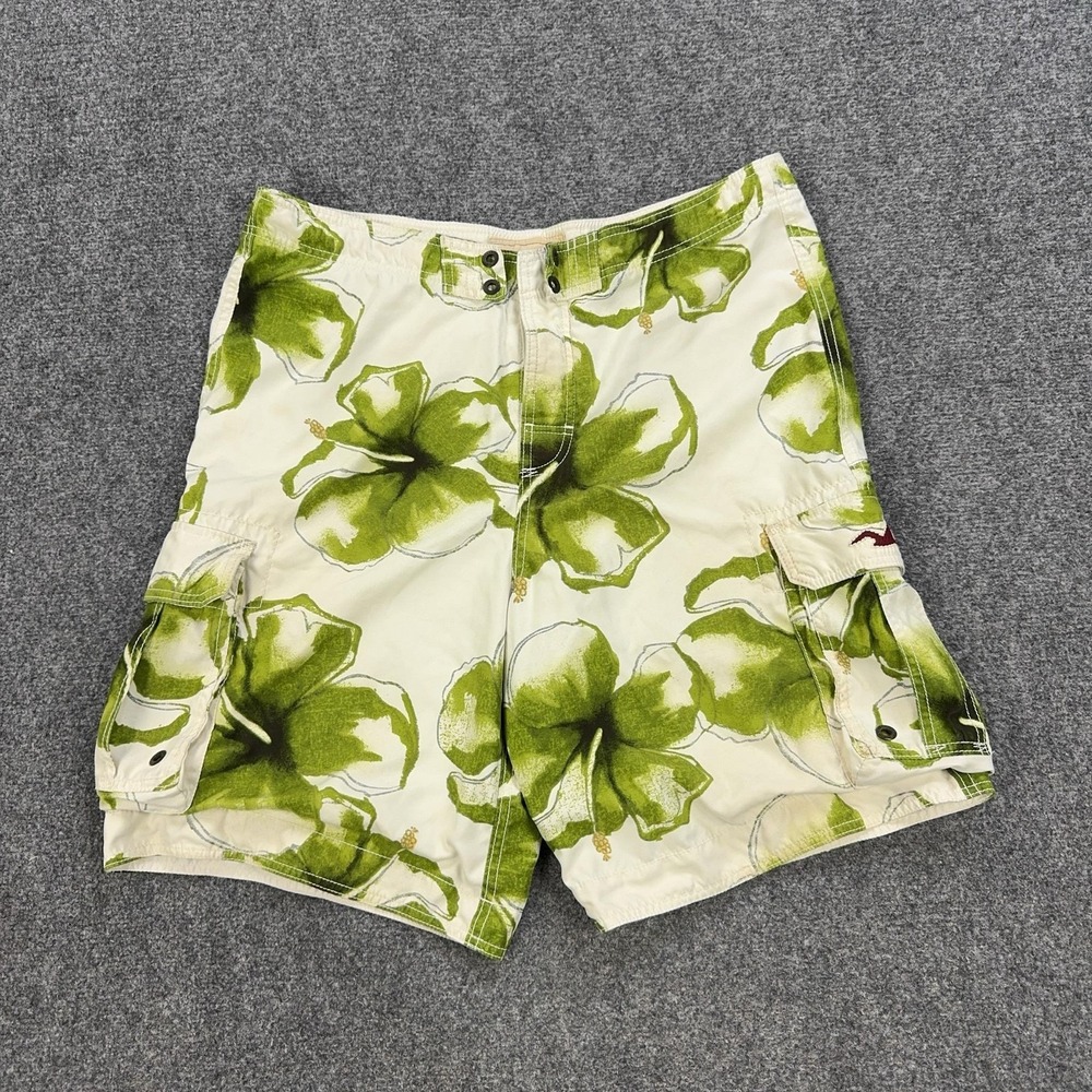 Hollister Board Shorts Mens XL Green Floral Hawaiian Swim Trunks Mesh Lined
